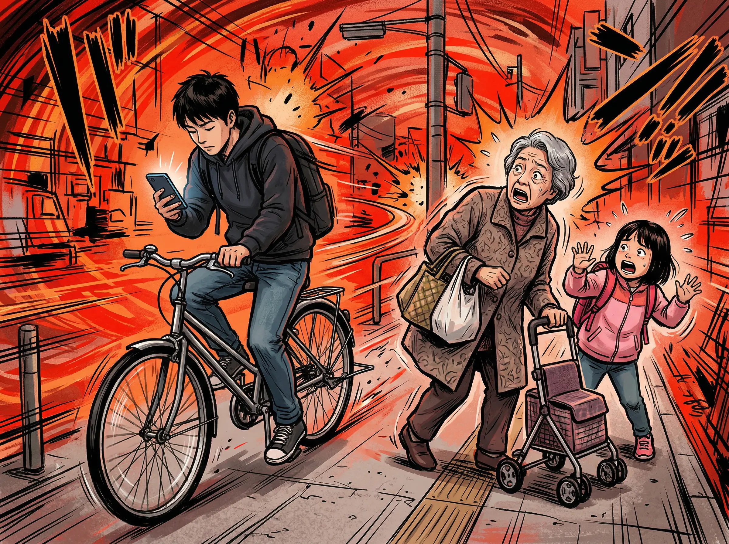 ながらスマホで交通の危険を起こすと赤切符！青切符の範囲外になるケース