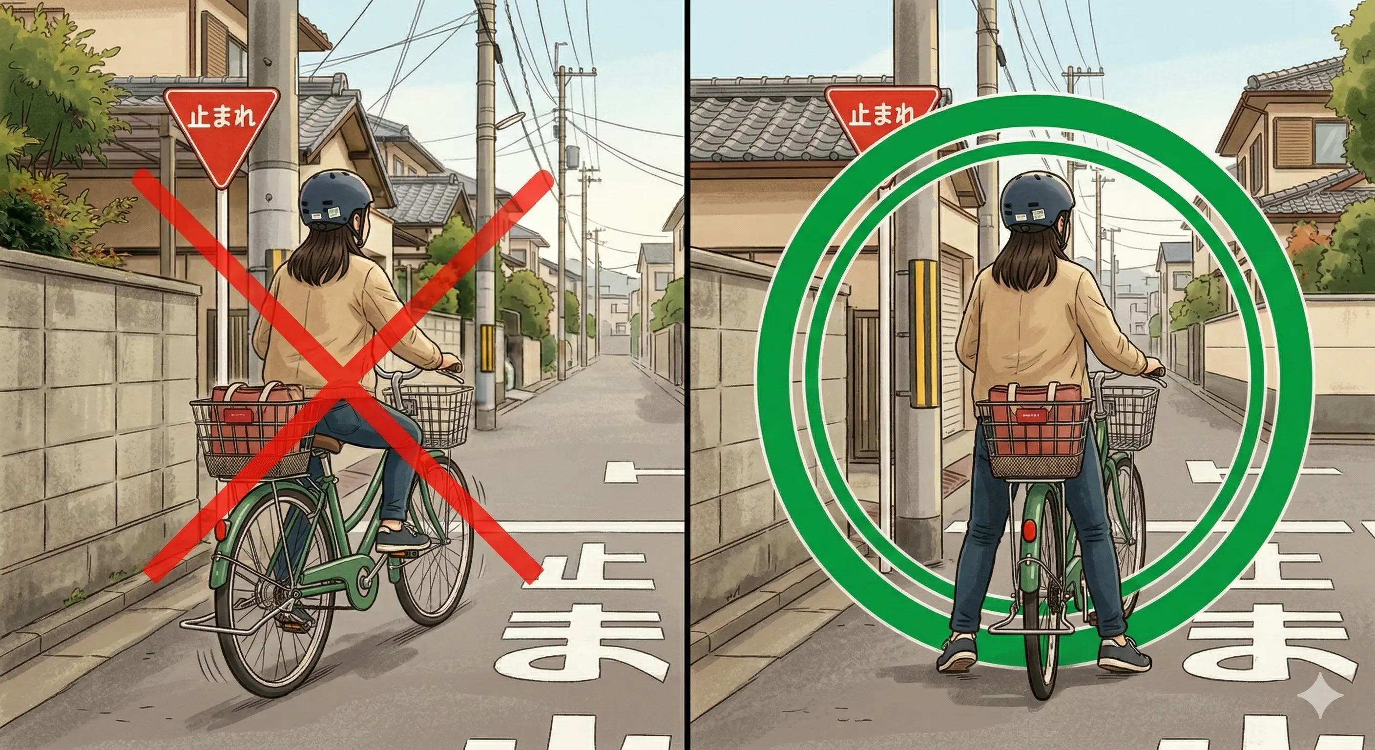 「止まれ」で足をつけずにゆっくり通過した。これは？｜反則金5,000円