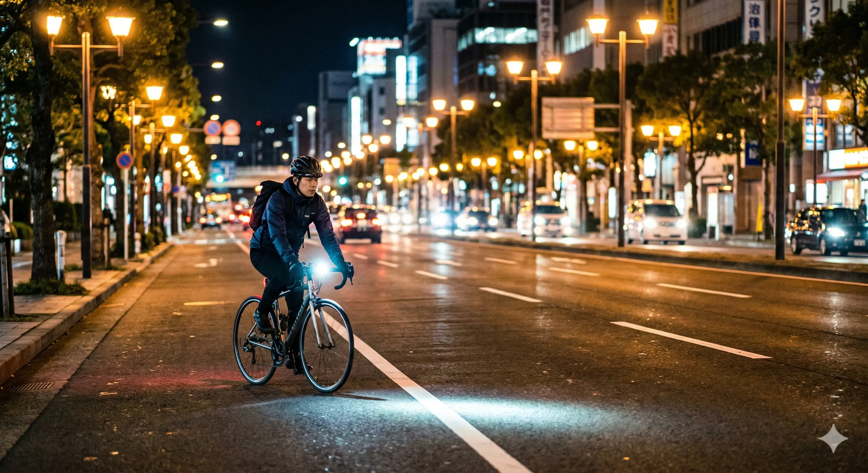 明るい街灯がある道路なら自転車のライトは不要？｜反則金5,000円