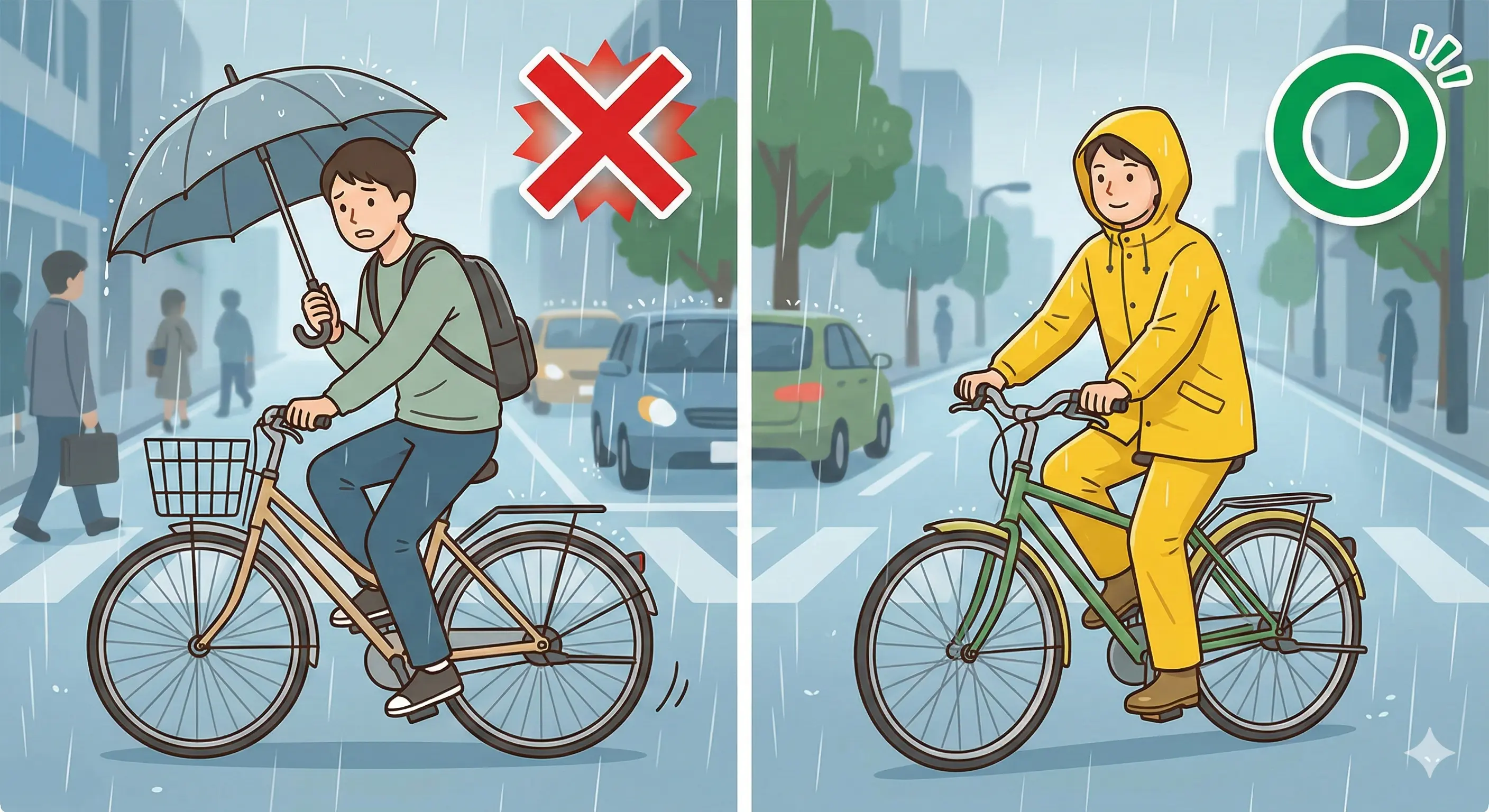 雨の日の自転車で安全な方法は？｜反則金5,000円
