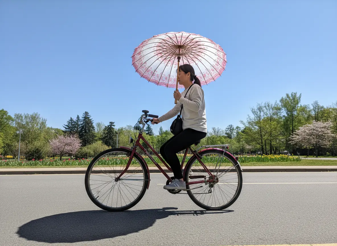 日傘をさしながら自転車に乗るのは？｜反則金5,000円