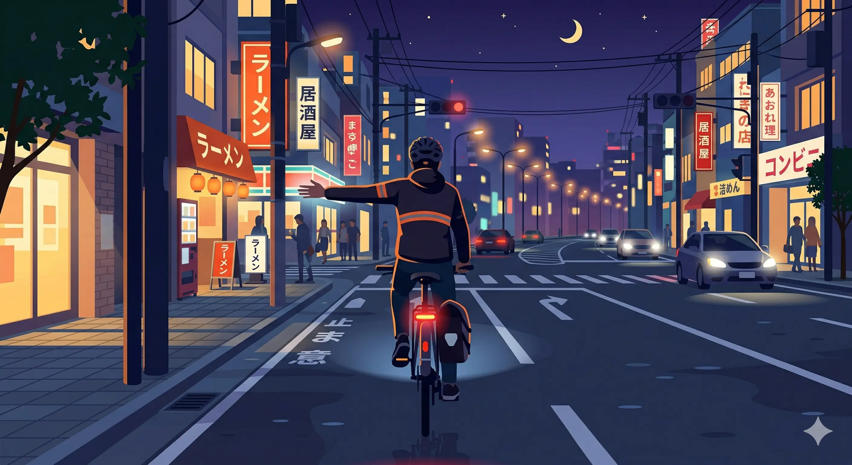 夜間の自転車手信号はどうする？ライト併用で視認性を確保する方法